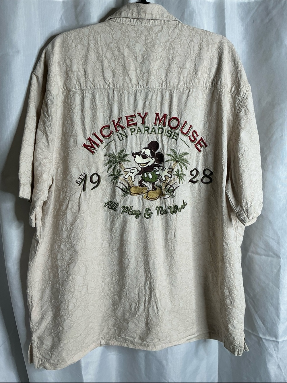 Disney Cream Mickey Mouse In Paradise Embroidered Button-Down Shirt